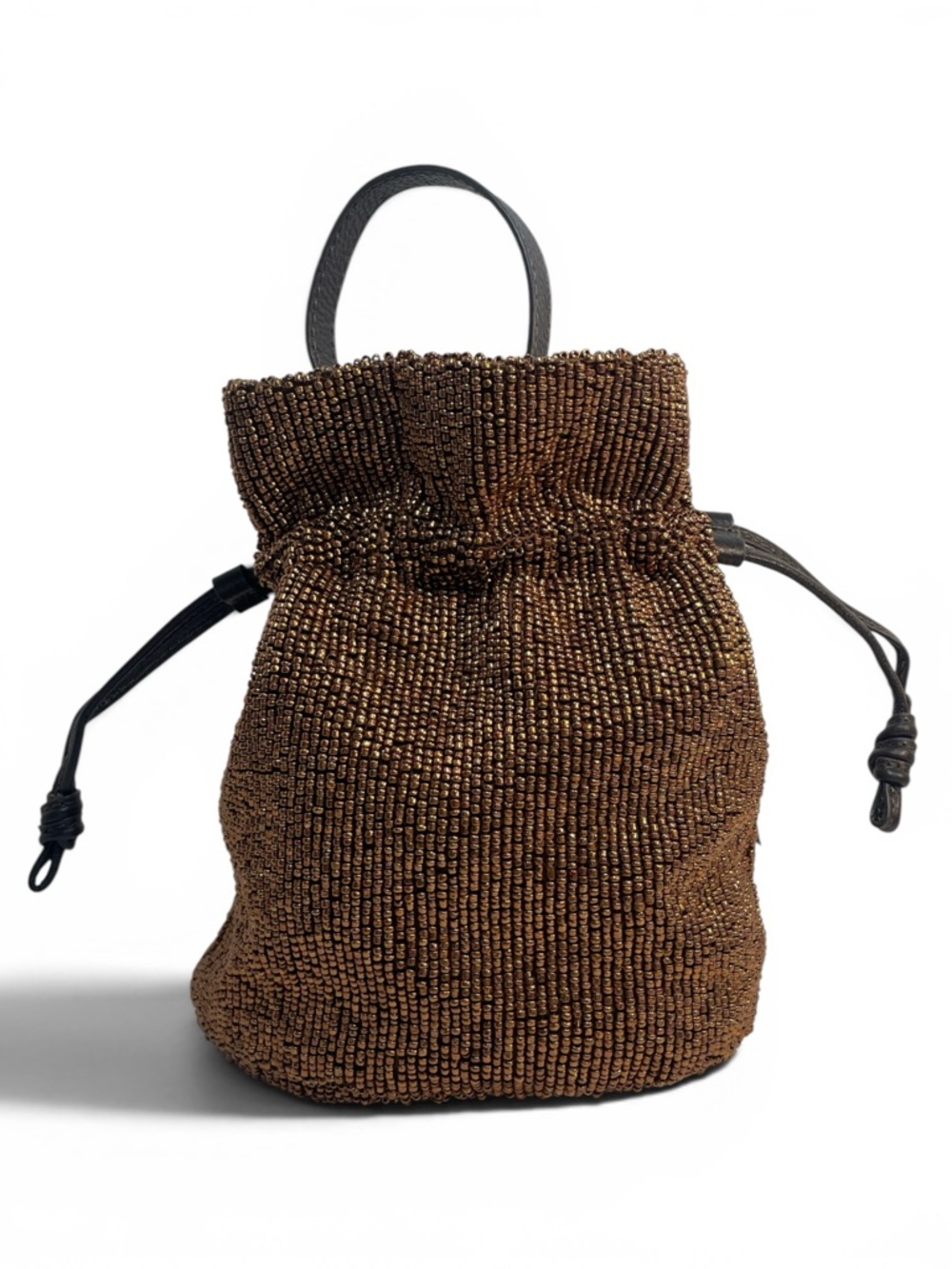 New Vera Bradley Tilden Drawstring Crossbody Handbag Bronze Beaded Leather NWT